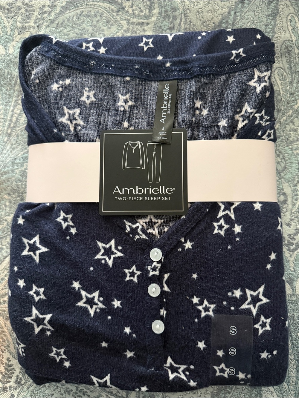 Ambrielle Navy and White Star Print Two-Piece Sleep Set